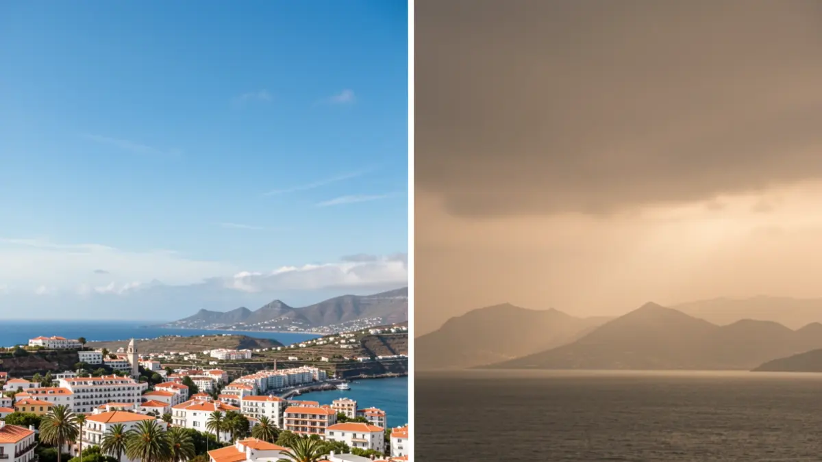 Image showing the contrast between sunny and cloudy weather in the Canary Islands.