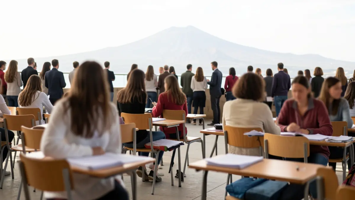 Imagen genérica de desafíos educativos en Canarias, con figuras borrosas de estudiantes y profesores.