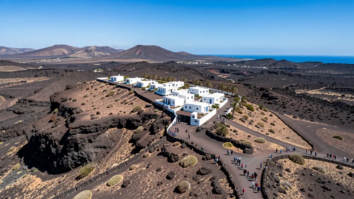 Volcanic landscape and traditional architecture in the municipality of Pájara, Fuerteventura.
