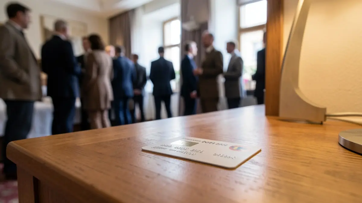 Generic image of a hotel key card on a bedside table.