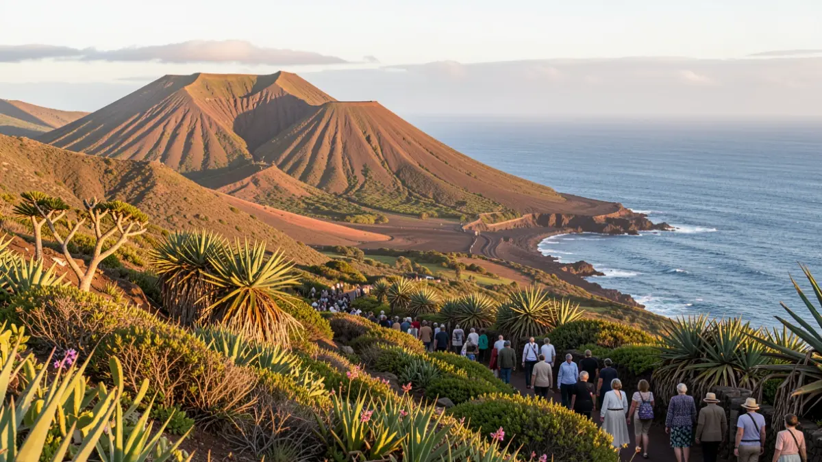 Generic image of the Canary Islands landscape with volcanic mountains and subtropical vegetation.