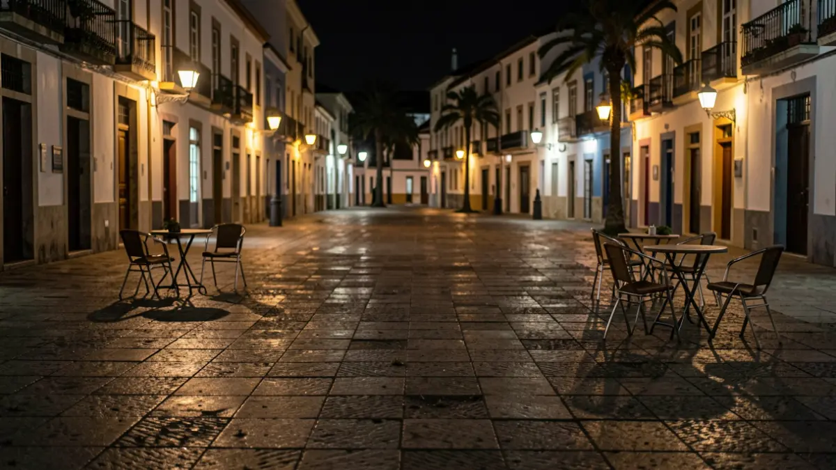 Imagen genérica de una plaza urbana oscura y descuidada por la noche.