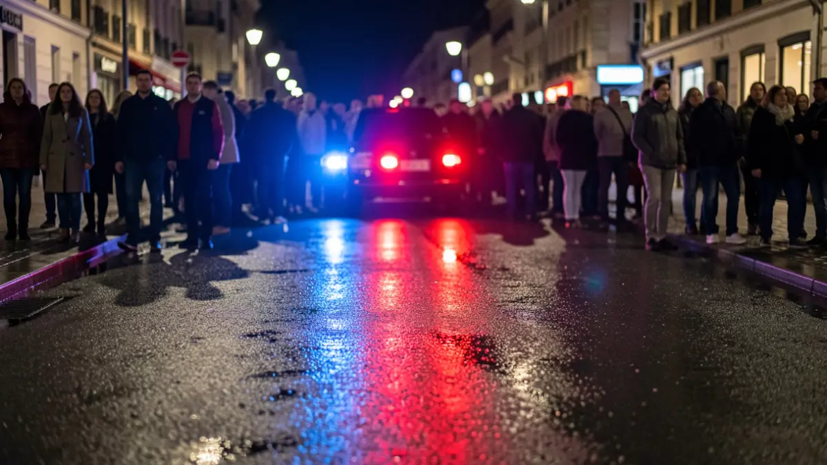 Imagen genérica de luces de emergencia policiales reflejando en el asfalto mojado por la noche.