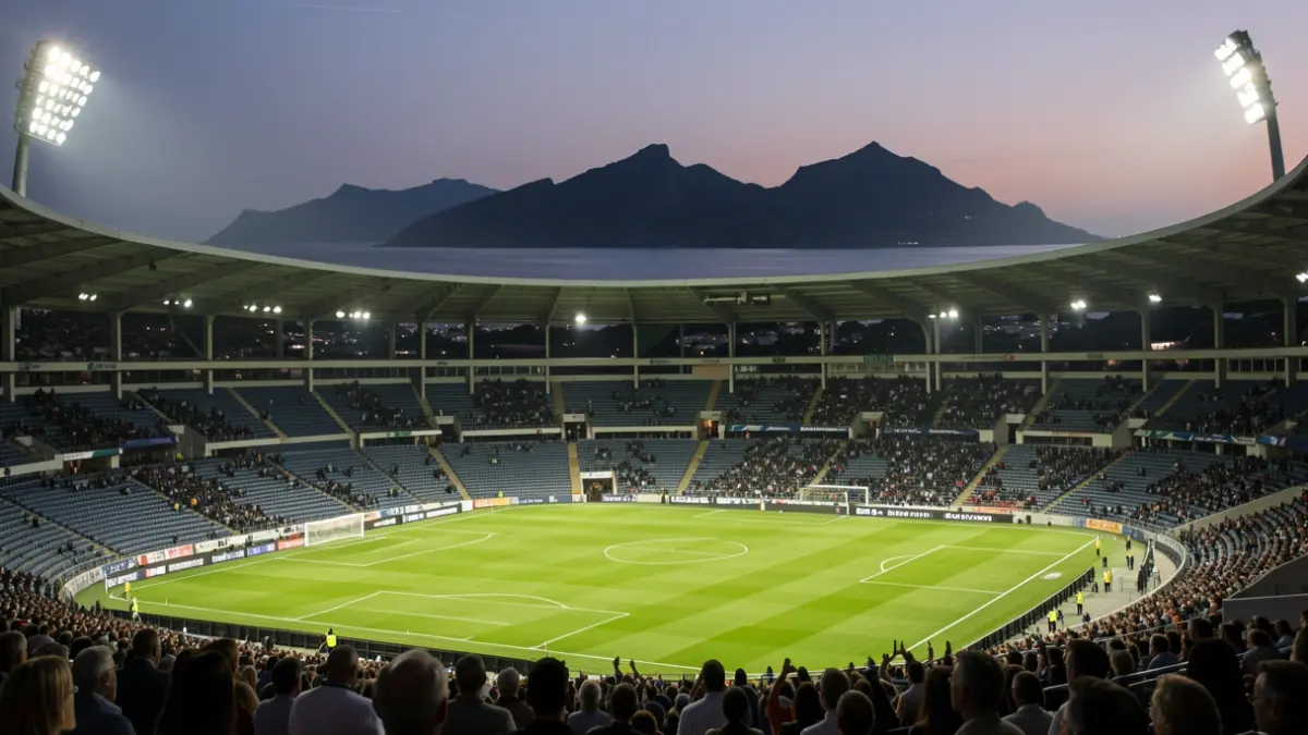 Generic image of a football stadium at dusk in the Canary Islands.