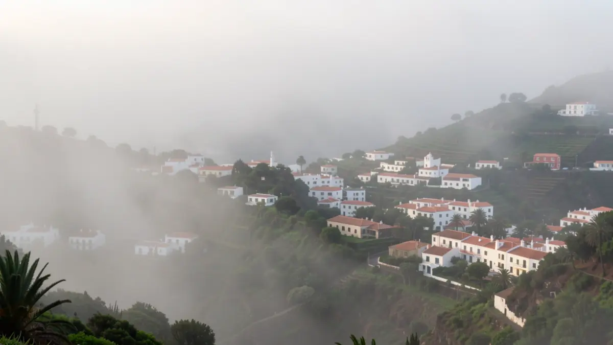 Generic image of dense fog in a rural town in the Canary Islands.