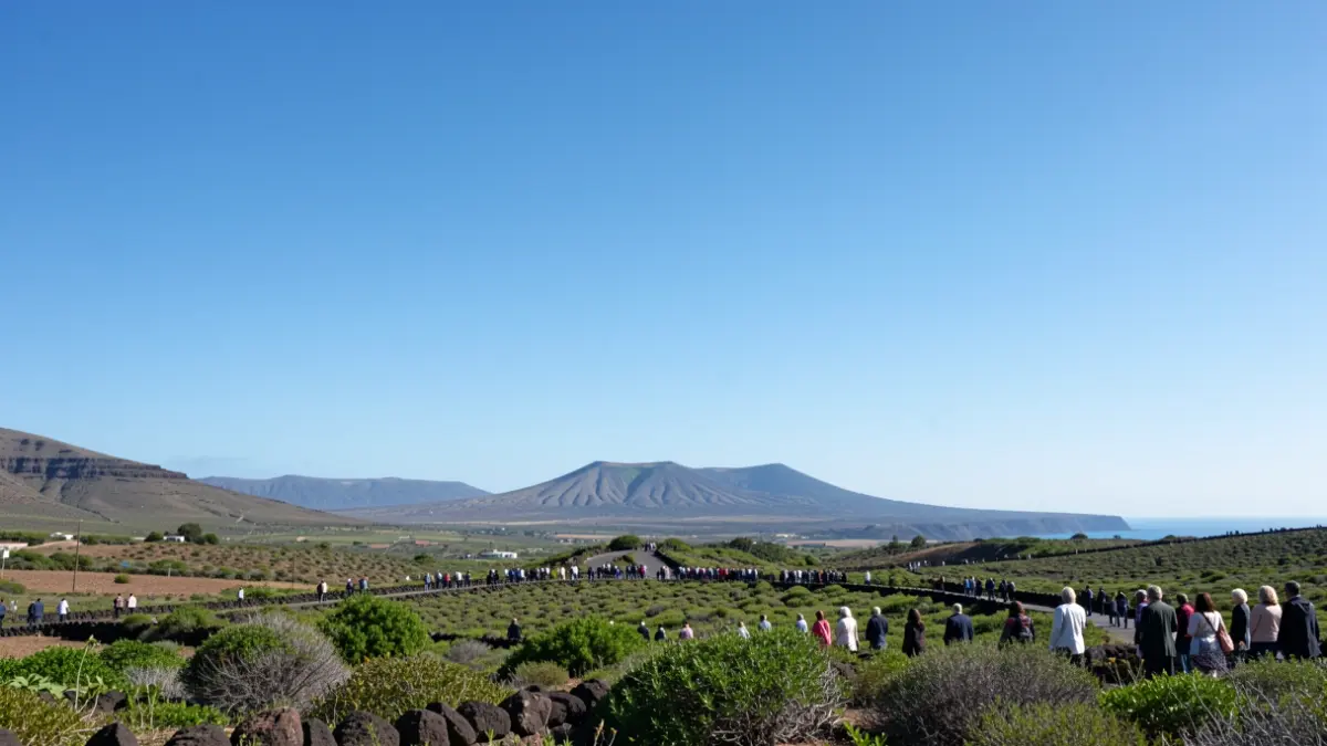 Clear sky over the rural landscape of Garafía, Tenerife, with bright sun.