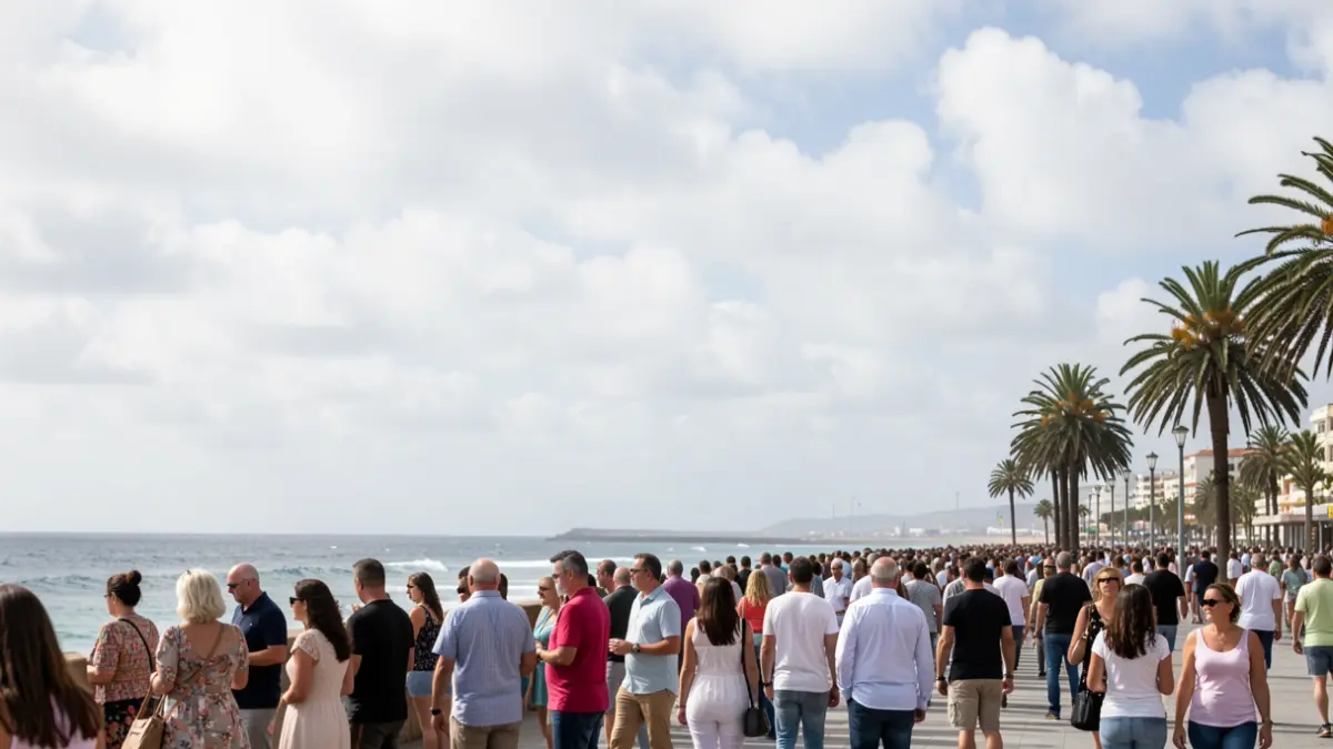 Cielo parcialmente nublado sobre Las Palmas de Gran Canaria con el océano al fondo.