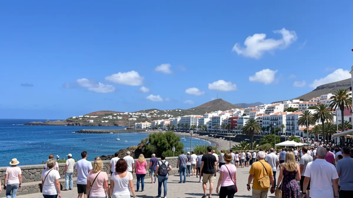 Generic image of a clear sky over a coastal town in the Canary Islands.