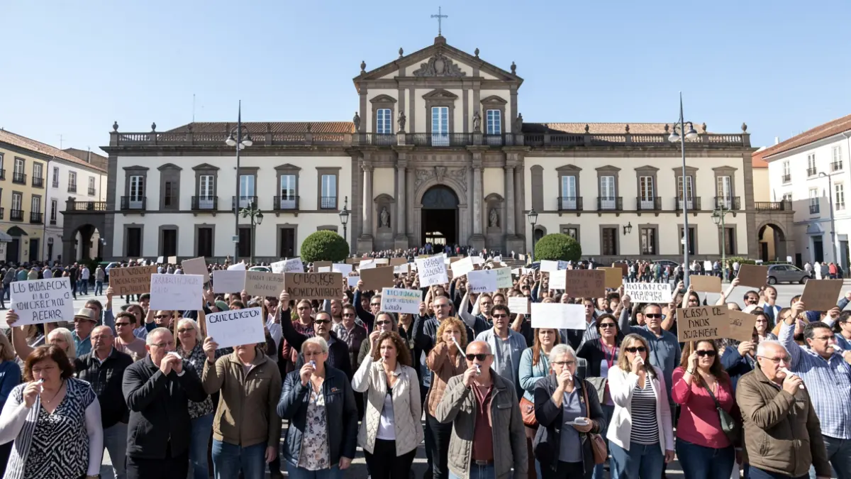 Generic image of a protest in front of an institutional building.