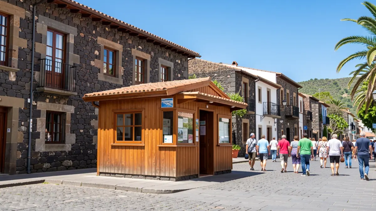 Wooden tourist information office reopened in the upper area square of Santa Lucía de Tirajana.