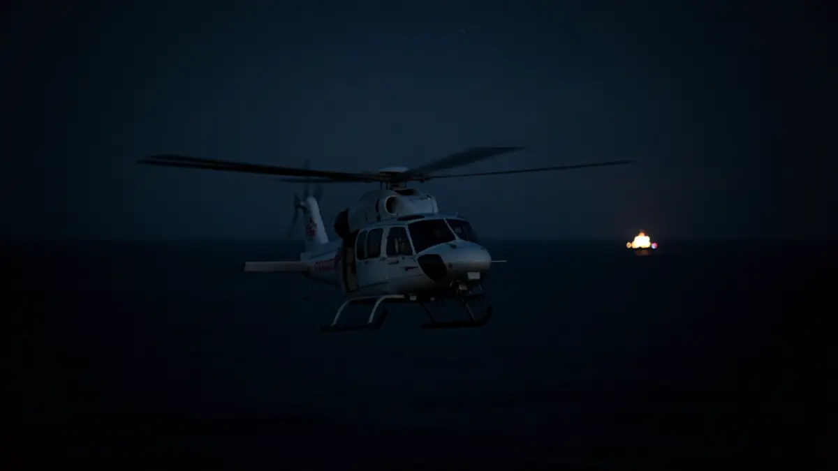 Imagen genérica de un helicóptero de rescate sobre el mar de noche.