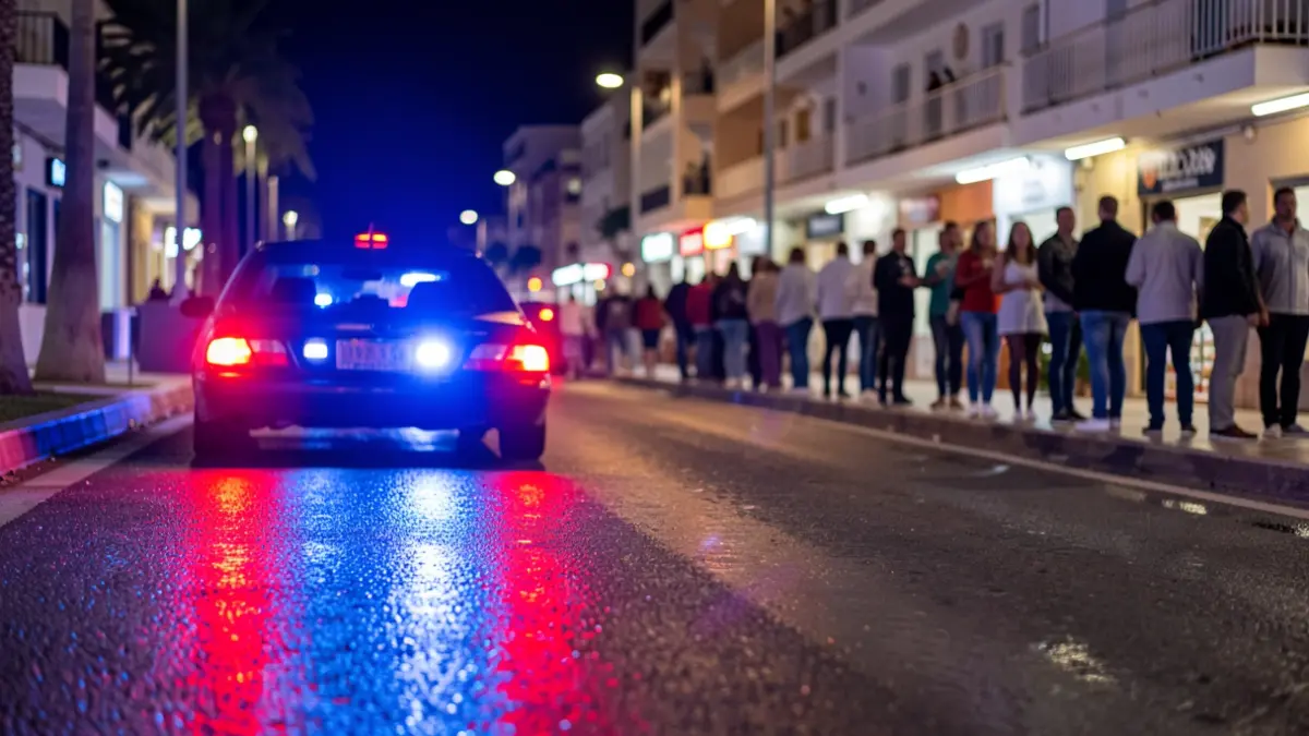Generic image of emergency lights reflecting on asphalt at night.