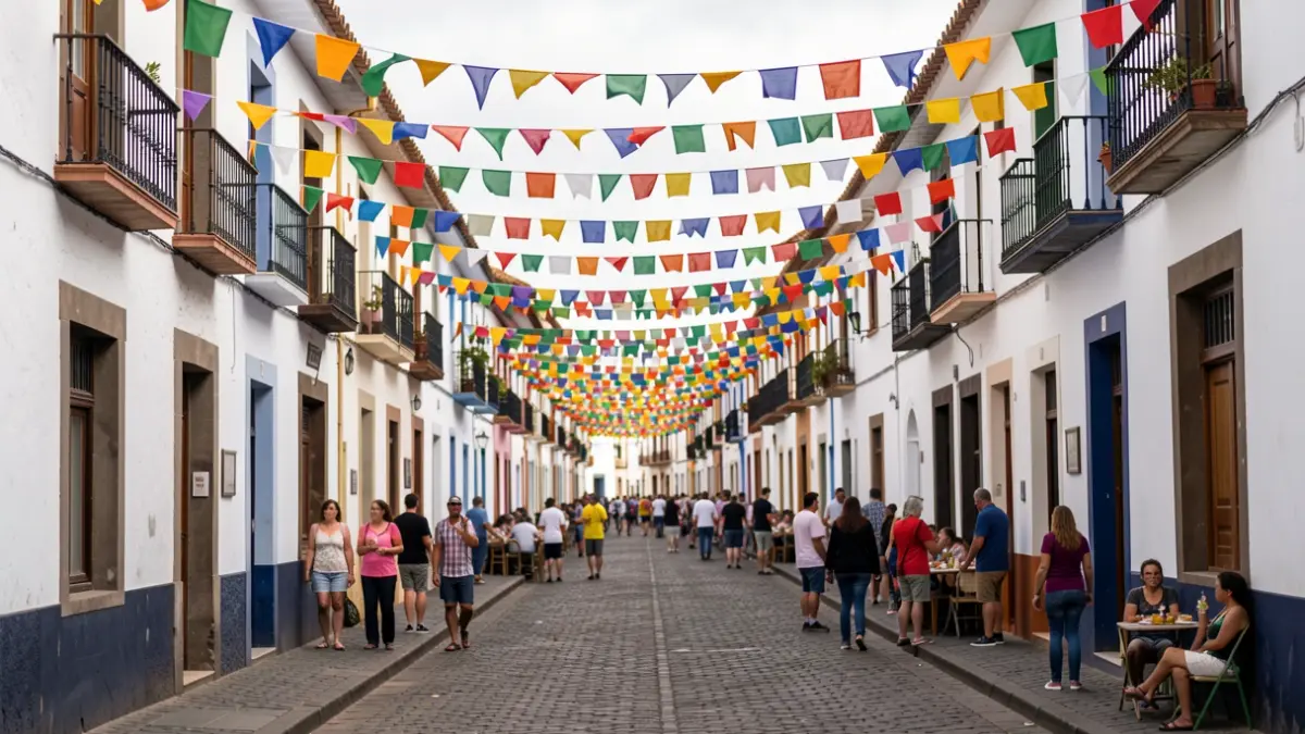 Generic image of a street in Arona decorated for a local festival.