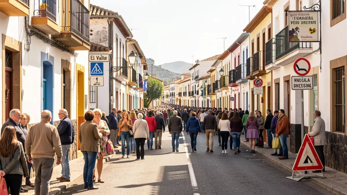Generic image of streets in El Valle, Tenerife, with road closure signs for festivities.