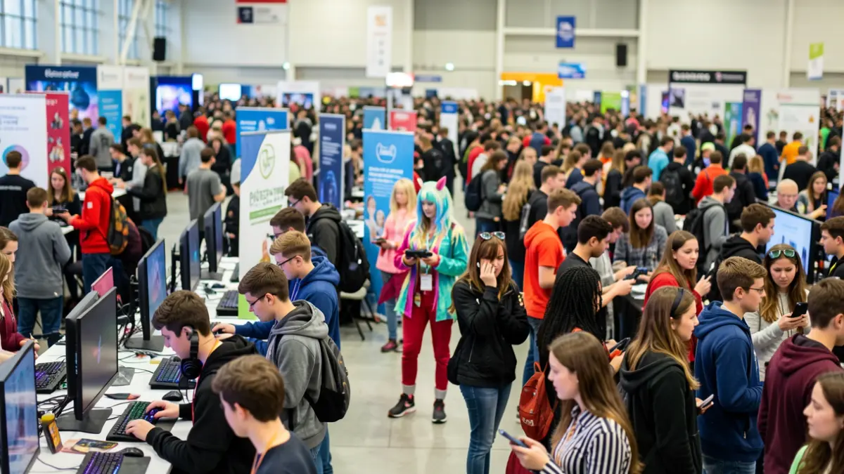 Generic image of a technology event with young people participating in various activities.
