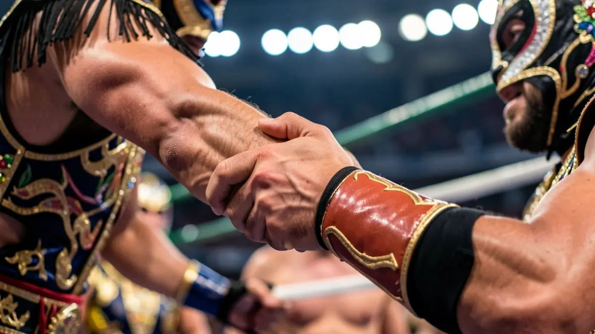 Primer plano de manos de luchadores de Lucha Canaria durante una final.
