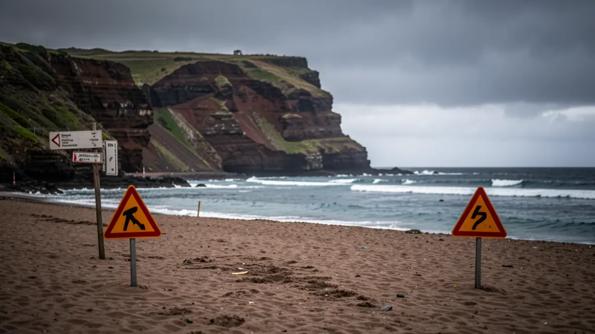 Imagen de una playa cerrada en Tenerife debido a desprendimientos en los acantilados.