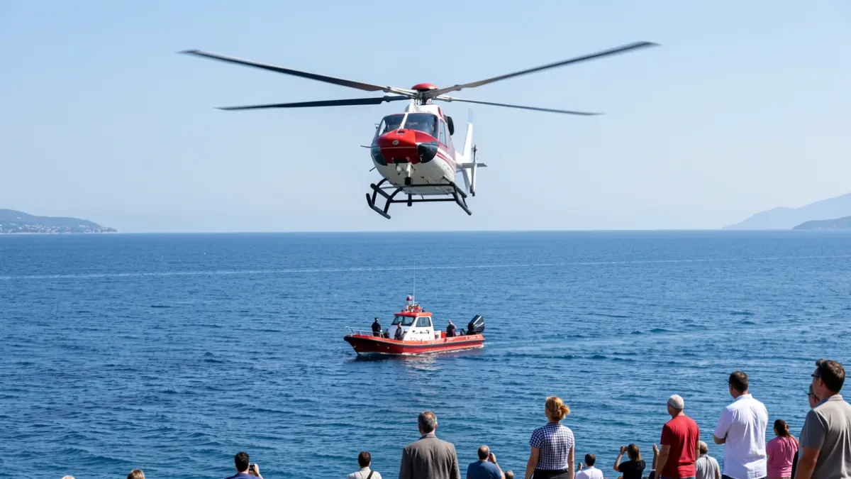 Generic image of a SUC medical helicopter during a rescue operation over the sea.