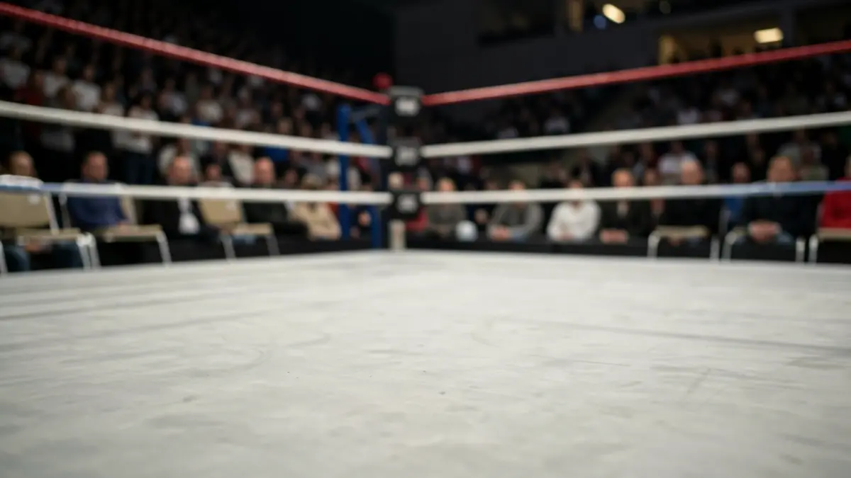 Generic image of an empty lucha canaria arena with chairs and dim lights.