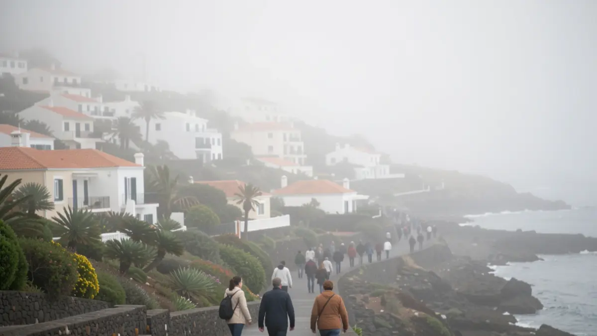 Generic image of morning fog in a coastal town in the Canary Islands.