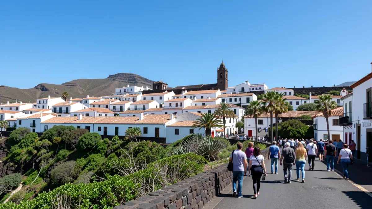 Clear sky over Tacoronte with traditional Canarian architecture.