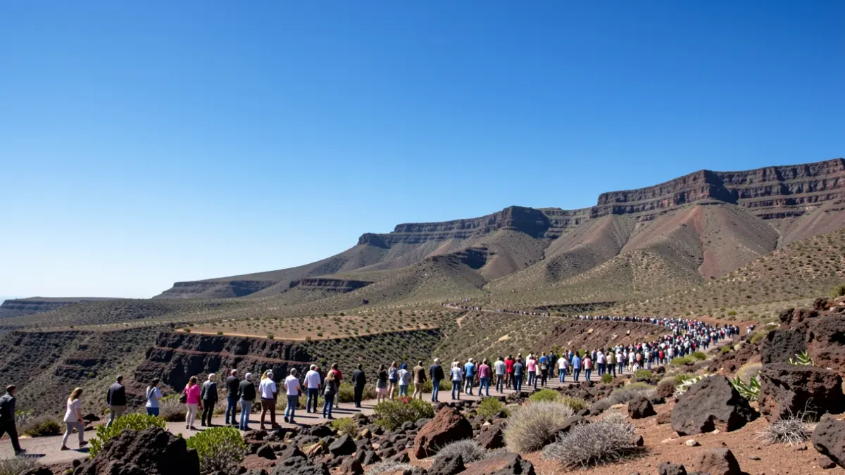 Clear and sunny sky over the mountainous landscape of Tejeda, Gran Canaria.