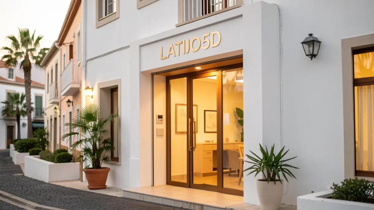 Facade of the Latido5D wellness center in Telde, featuring a welcoming entrance and ambient light.
