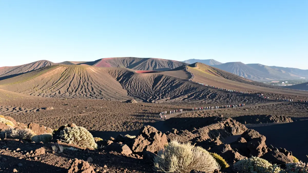 Volcanic landscape of Tenerife under a clear sky.