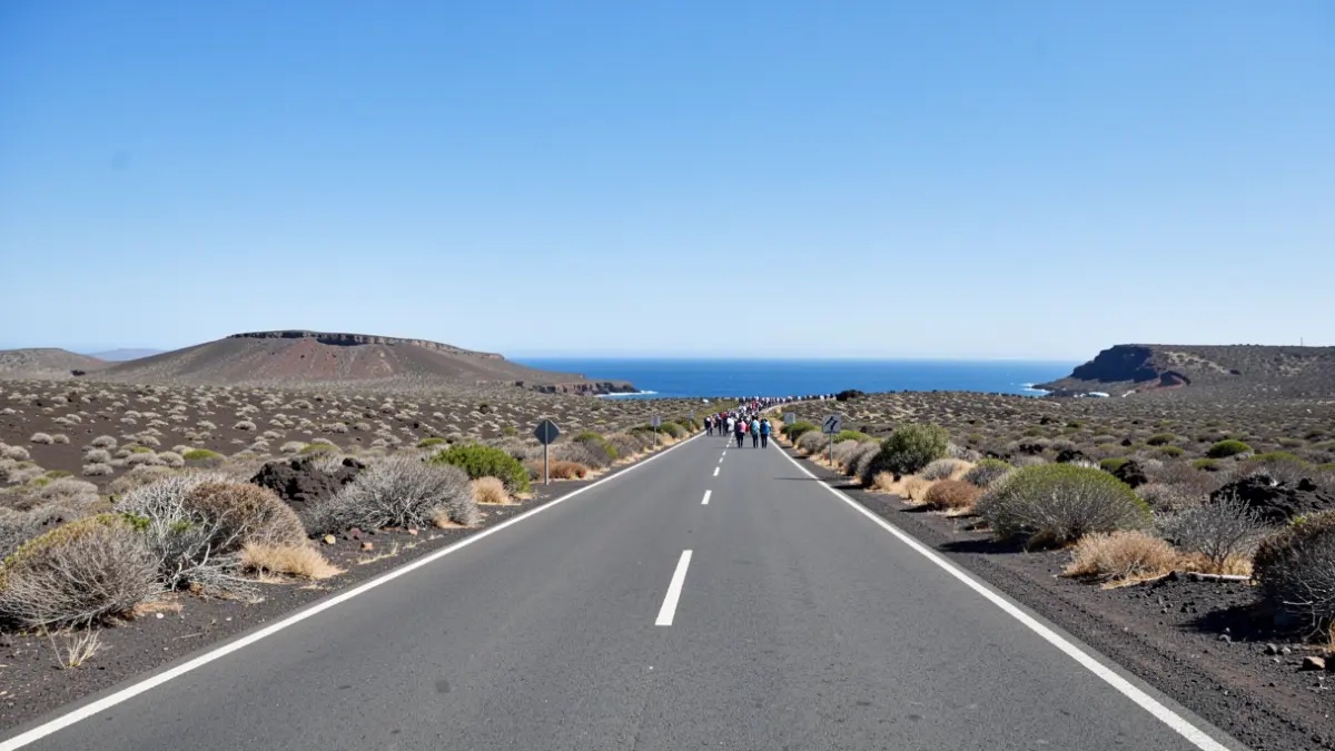 Volcanic landscape in Tenerife under intense sun.