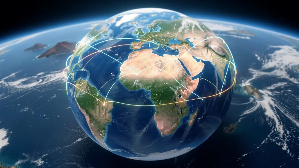 Stylized representation of Earth from space, connecting continents and symbolizing a technology hub.