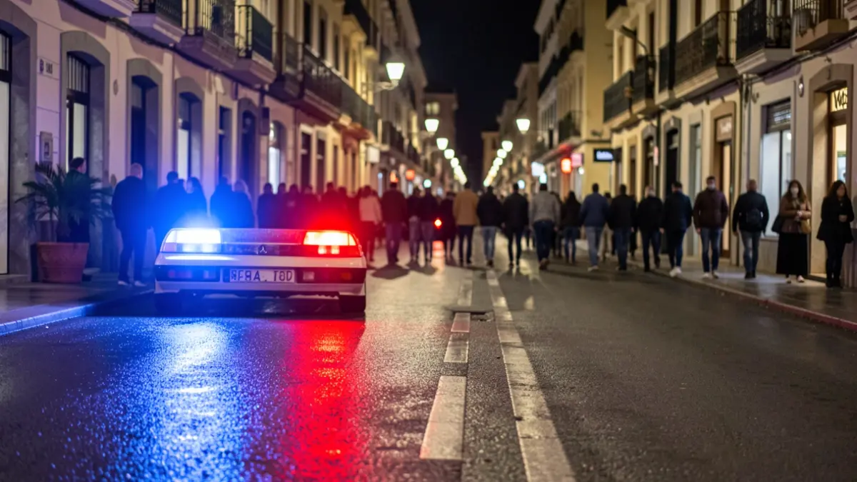Generic image of police emergency lights reflecting on wet asphalt.
