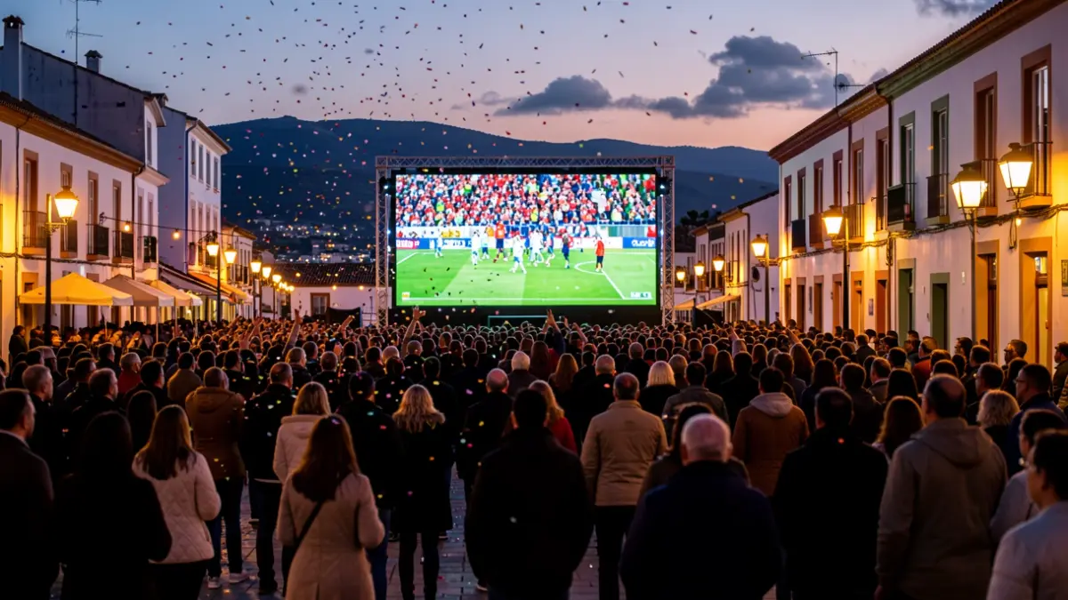 Imagen genérica de una multitud viendo un partido de fútbol en una plaza de Canarias.