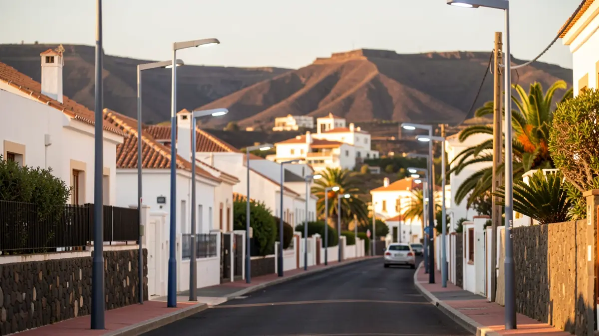 Generic image of public lighting renovation on a street in the Canary Islands.