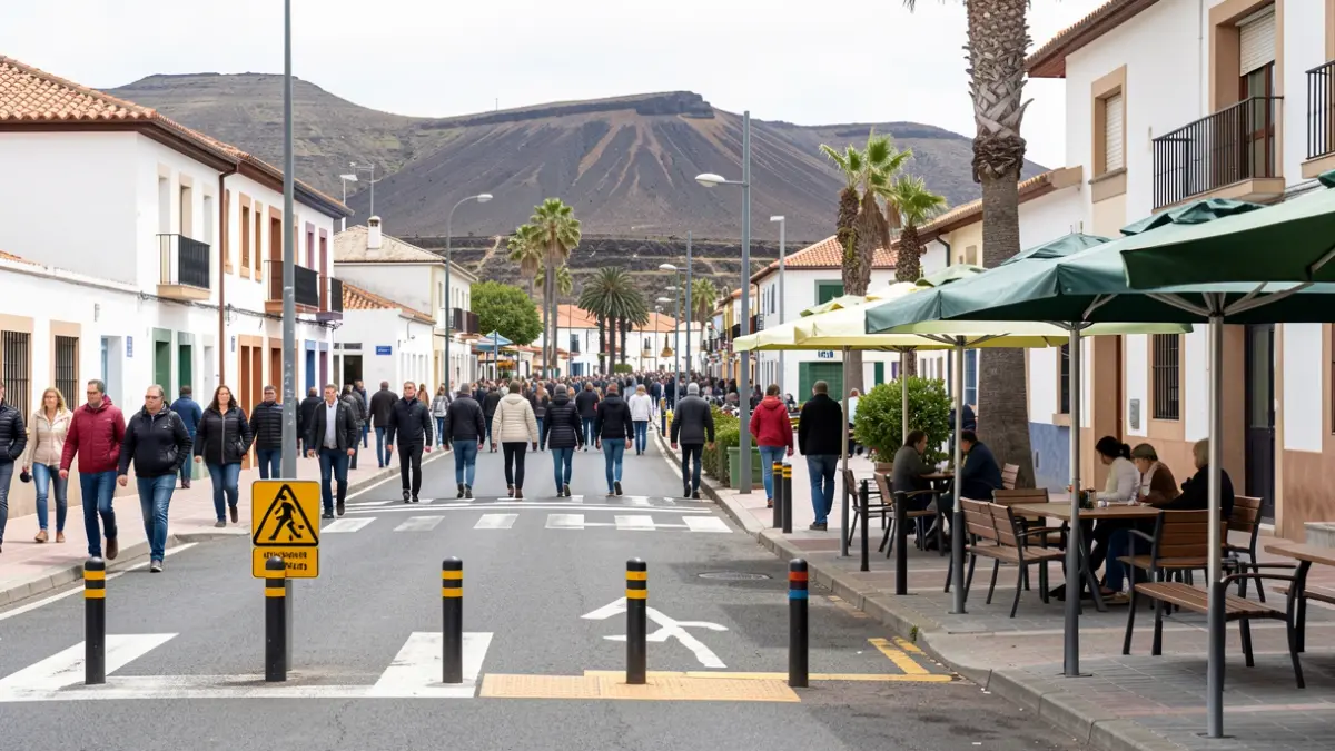 Generic image of an improved street for pedestrians near a school in Canarias.