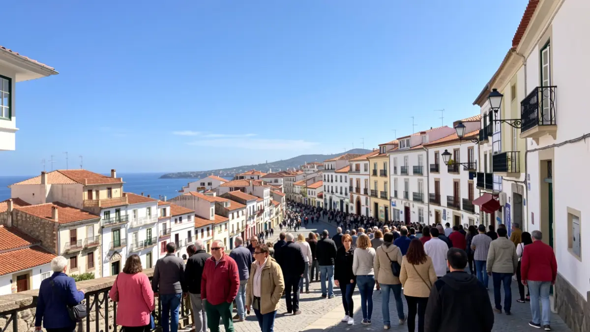 Cielo soleado sobre San Sebastián de la Gomera con visibilidad clara y el océano al fondo.