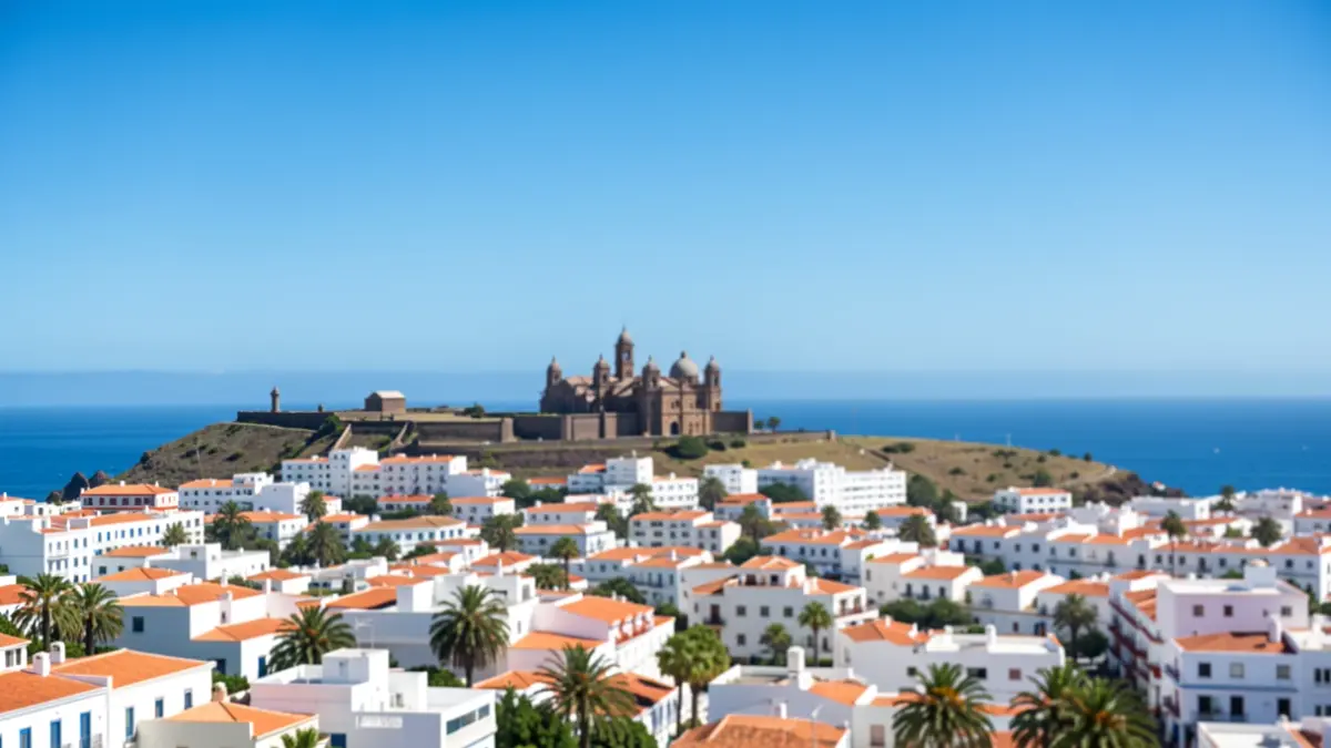 Clear skies over Candelaria, Tenerife, with the Basilica of Our Lady of Candelaria in the background.