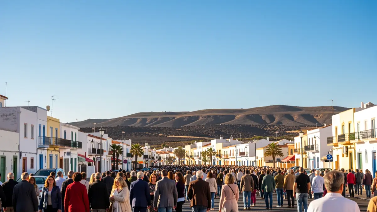 Clear sky over Tías, Lanzarote, with volcanic landscape in the background.