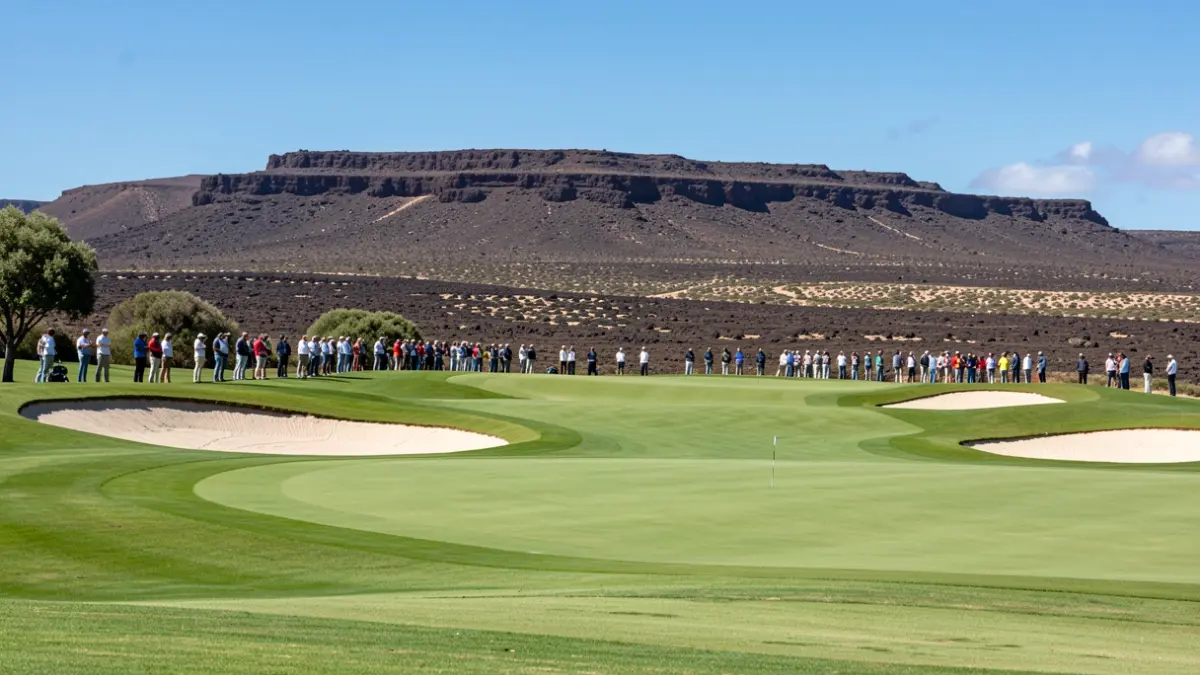 Imagen genérica de un campo de golf en Fuerteventura con paisaje volcánico.