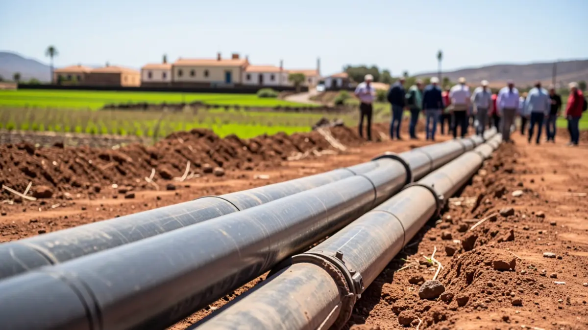 Imagen de tuberías de riego instalándose en una zona rural de Fuerteventura.