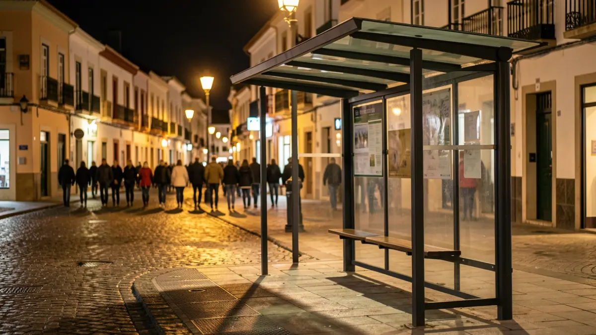Parada de autobús vacía en una calle de Telde durante la noche.