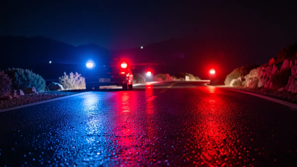 Imagen genérica de luces de emergencia en una carretera durante la noche.