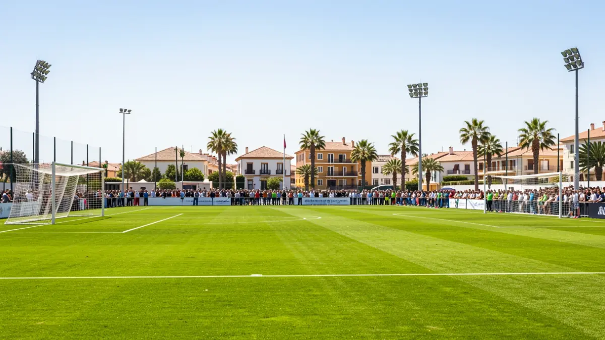 Imagen genérica de un campo de fútbol en Marbella, España, listo para un partido.
