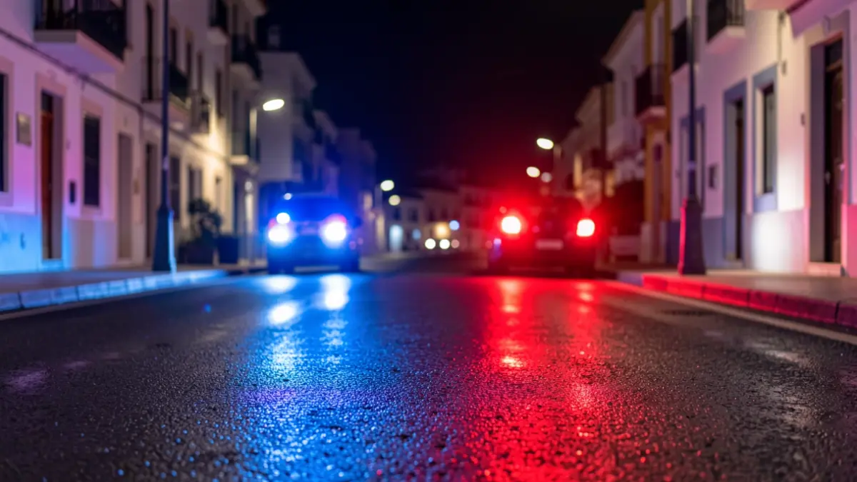 Generic image of emergency lights reflected on asphalt.