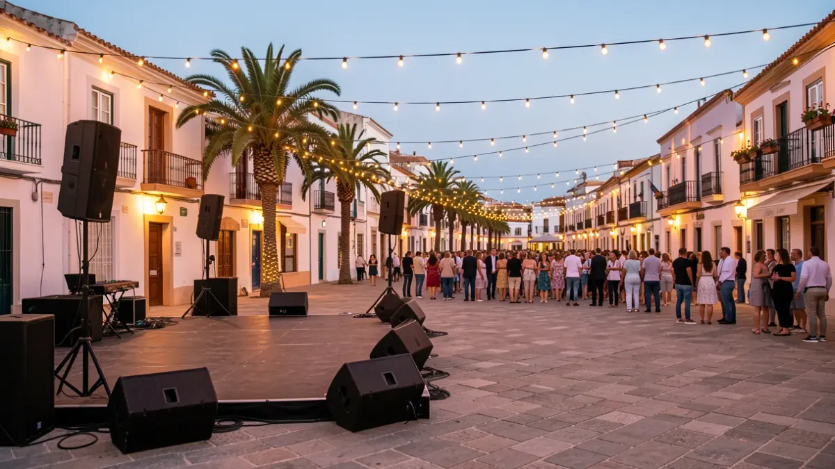 Escenario preparado en una plaza de Valle Gran Rey para un evento cultural.
