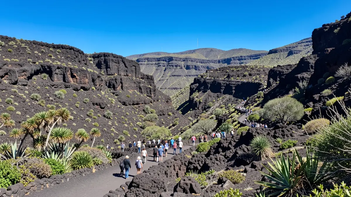 Sunny landscape of Valsequillo de Gran Canaria with clear skies.