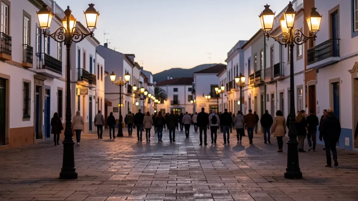 Plaza de un municipio canario durante un acto institucional al atardecer.