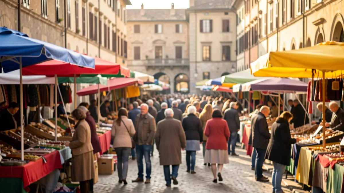 Generic image of an outdoor market in an urban square.