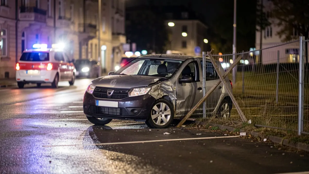 Image of an accident-ed car inside a vacant lot after leaving the road in Arrecife.