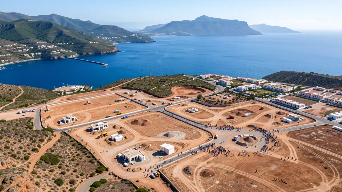 Aerial view of a coastal area in southern Gran Canaria with plots for tourism development.