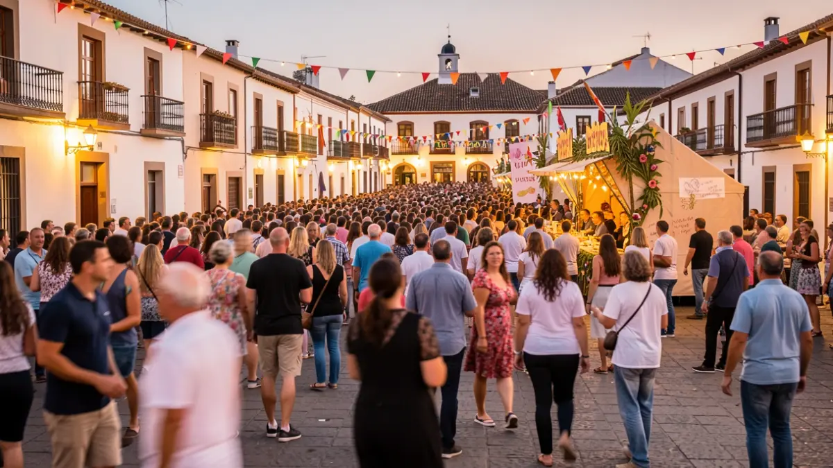 Image of Agaete square during the Bajada de la Rama festival, with crowds and festive atmosphere.